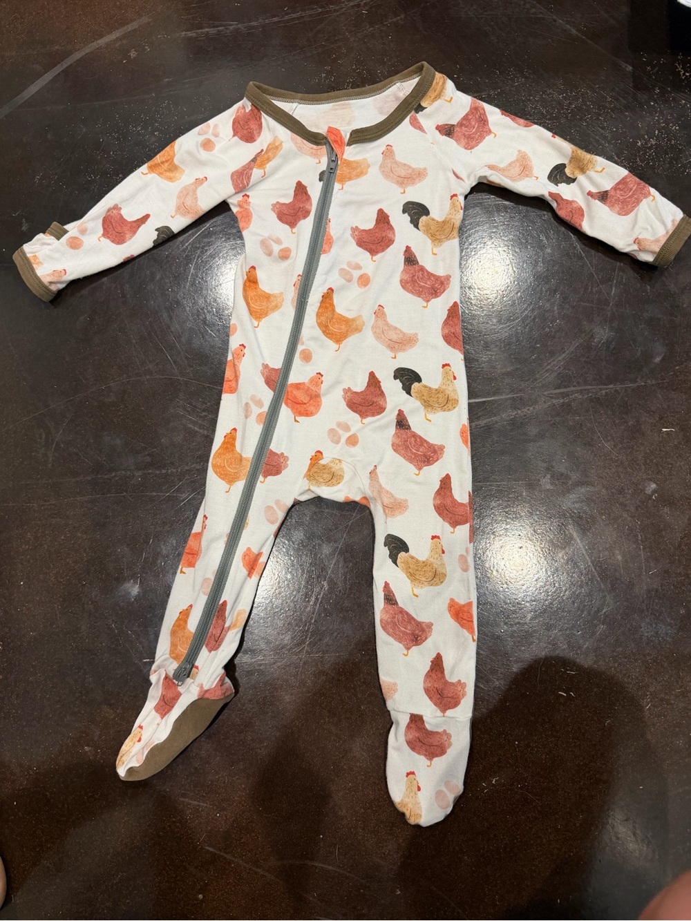 Bamboo White Chicken-Print One-Piece Footed Pajamas